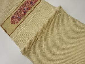 絽綴れ横段に草花模様織出し名古屋帯